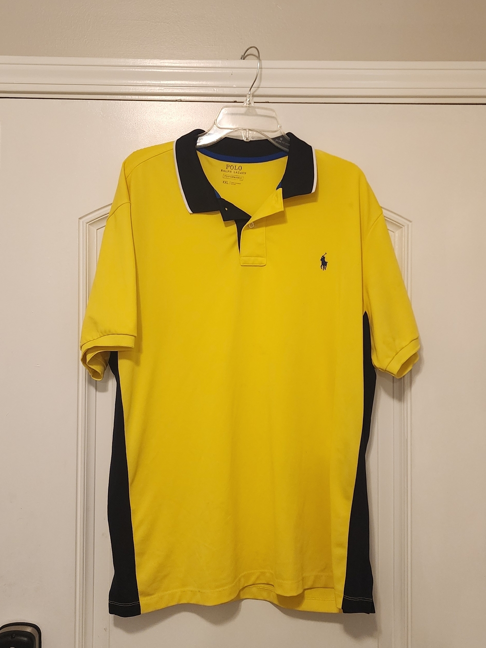 Ralph Lauren Performance Polo Shirt  Yellow Navy Trim & Player Wicking Sz XXL